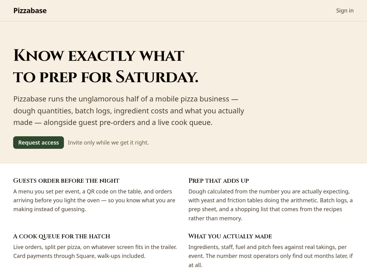 Landing-page snapshot of pizzabase.app
