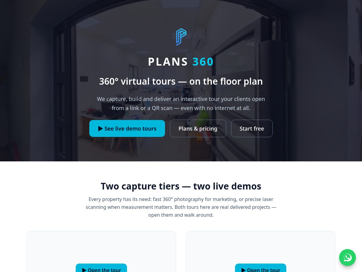 Landing-page snapshot of plans360.app