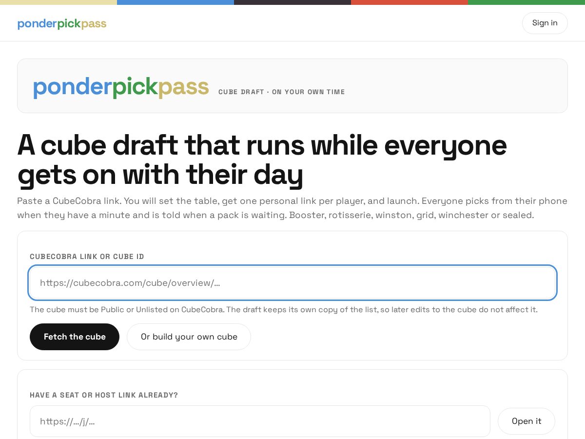 Landing-page snapshot of ponderpickpass.com