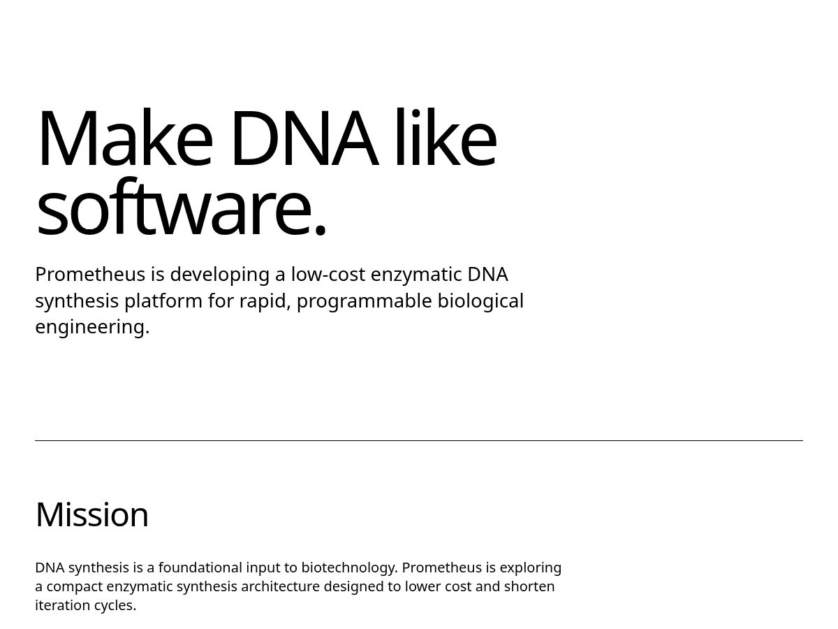 Landing-page snapshot of prometheus-dna.com