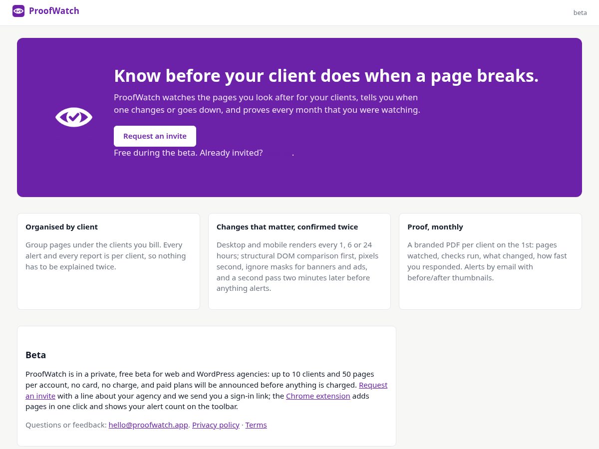 Landing-page snapshot of proofwatch.app