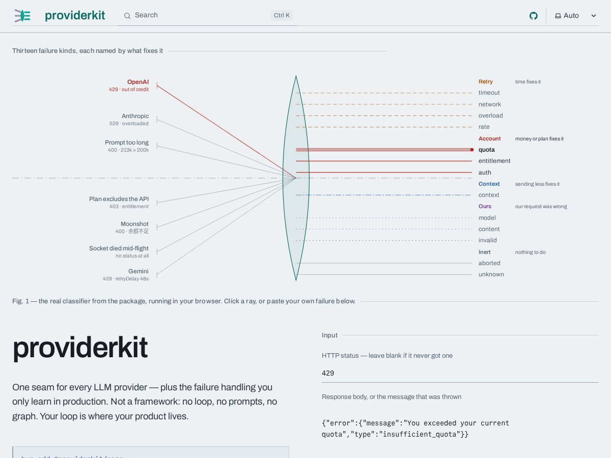 Landing-page snapshot of providerkit.dev