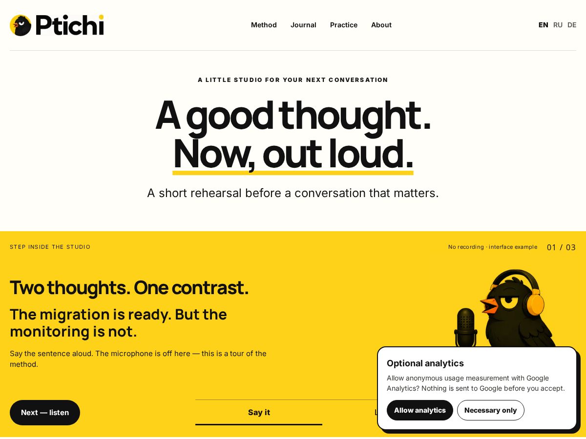 Landing-page snapshot of ptichi.com