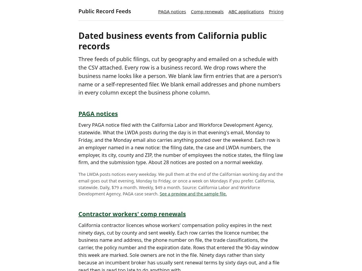 Landing-page snapshot of publicrecordfeeds.com