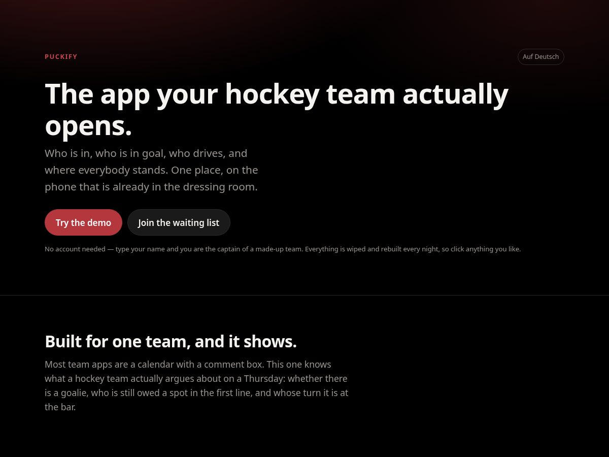 Landing-page snapshot of puckify.app