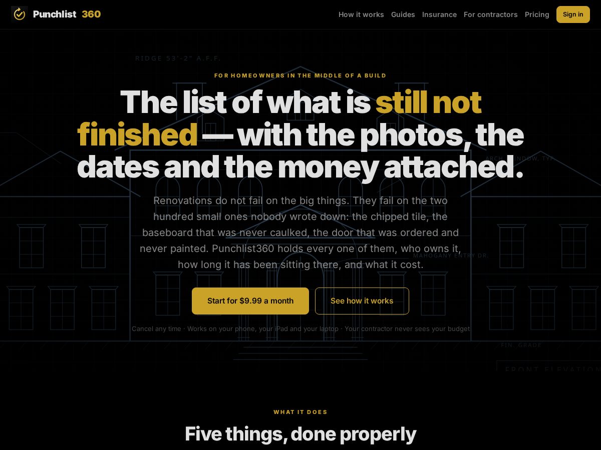 Landing-page snapshot of punchlist360.com
