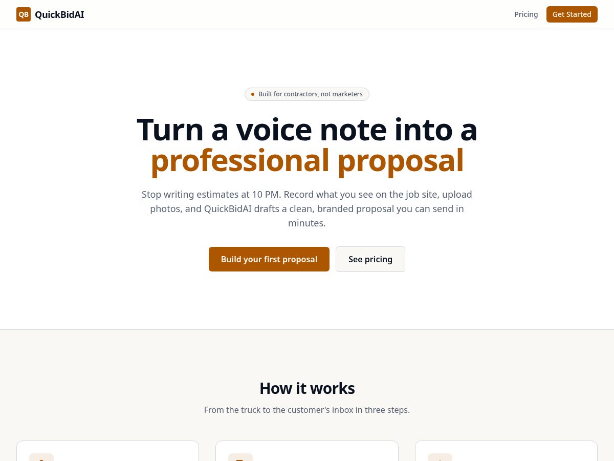 Landing-page snapshot of quick-bid-ai.com