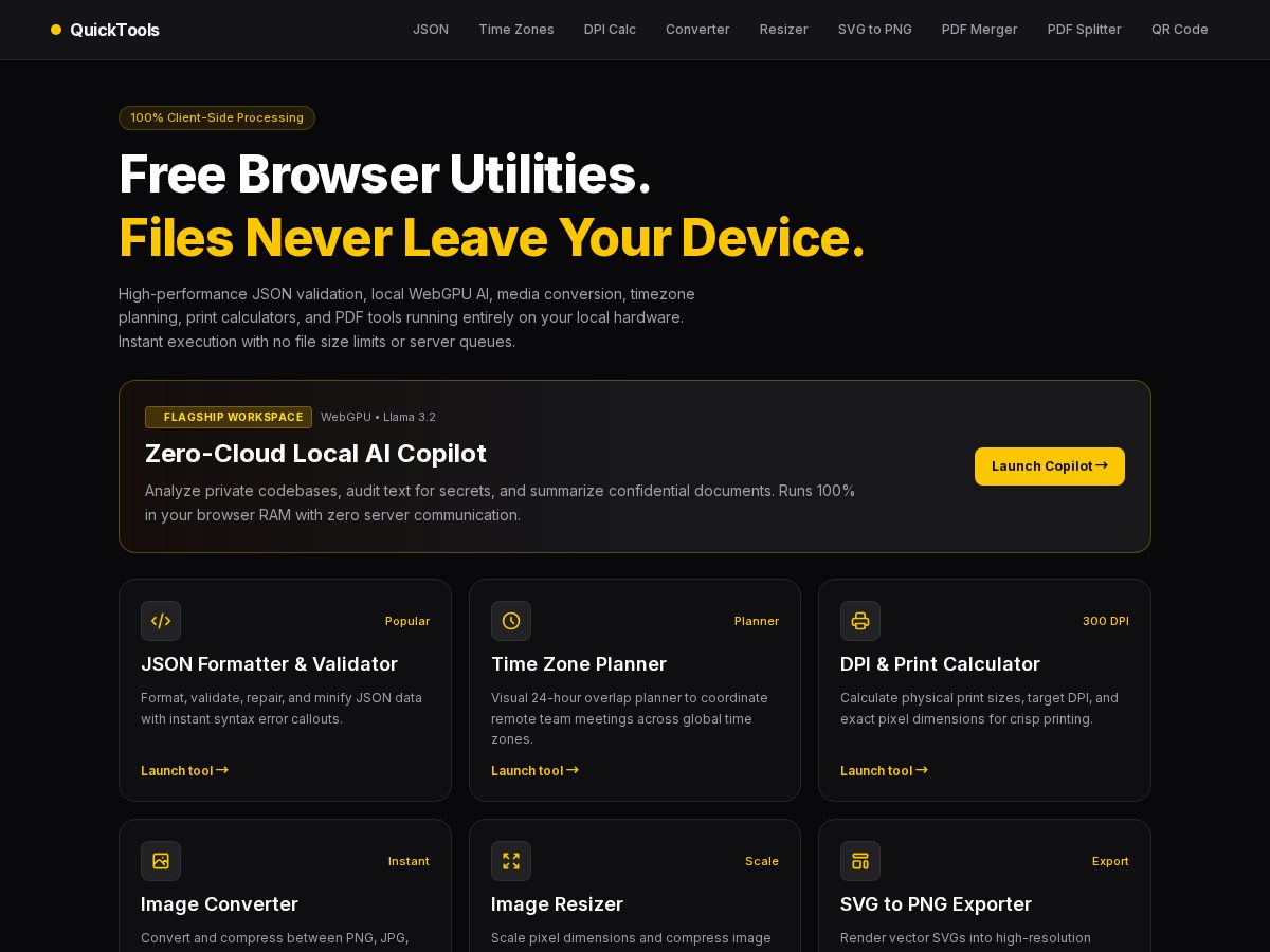 Landing-page snapshot of quicktoolsweb.com