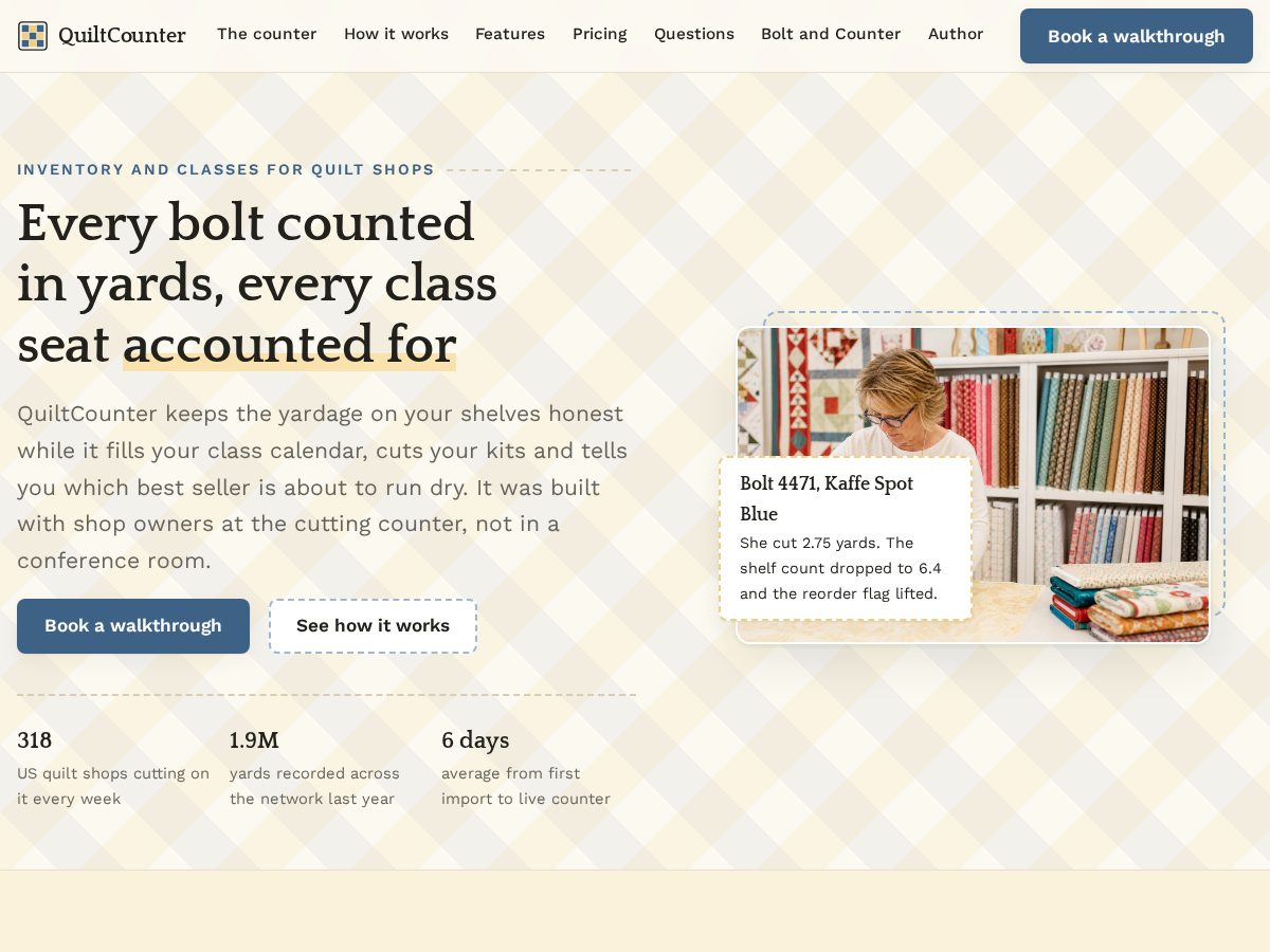 Landing-page snapshot of quiltcounter.com