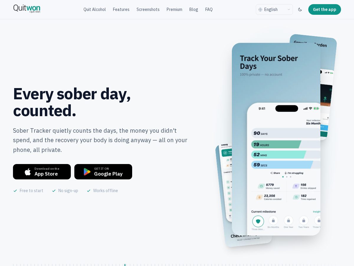 Landing-page snapshot of quitwon.com