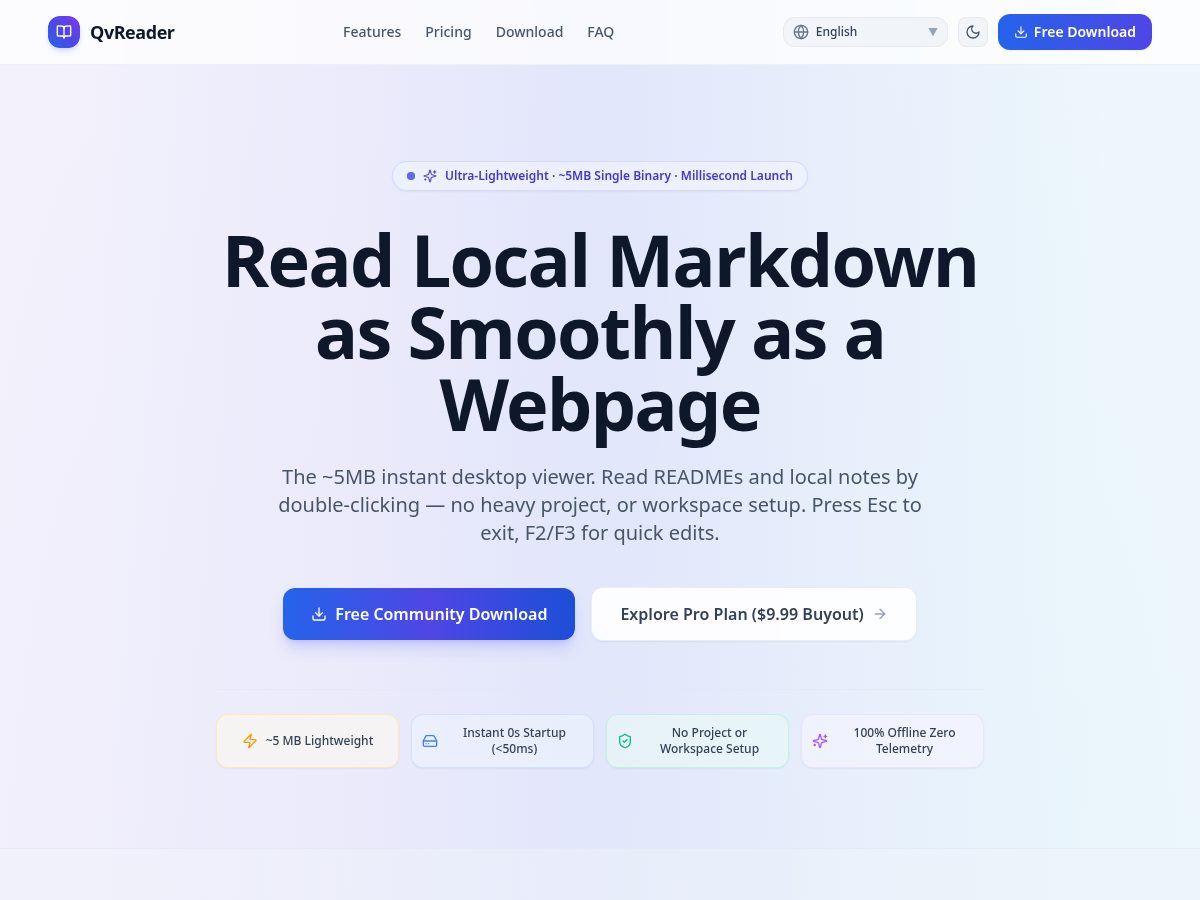 Landing-page snapshot of qvreader.com