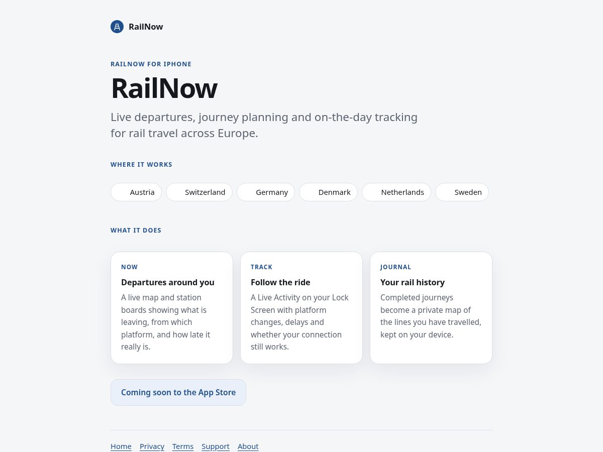 Landing-page snapshot of railnow.app
