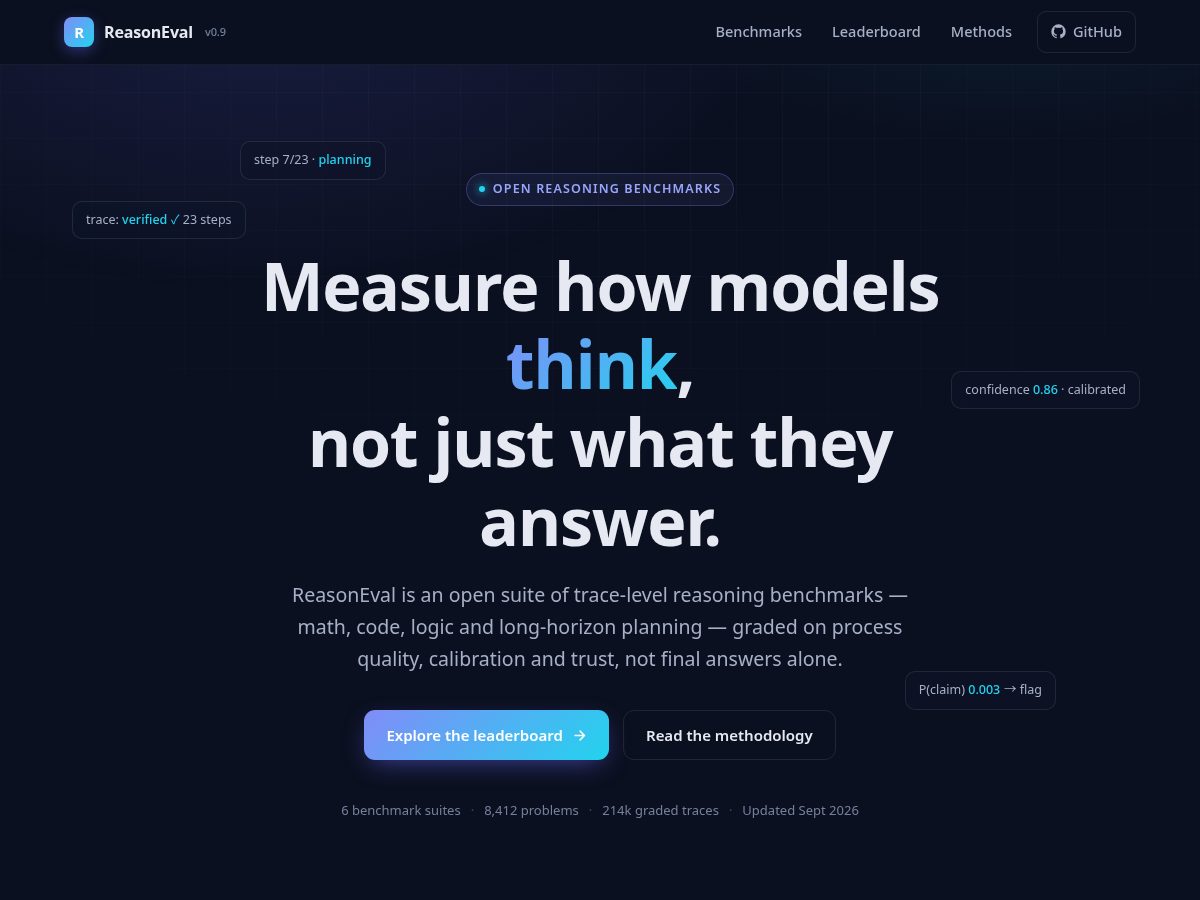 Landing-page snapshot of reasoneval.com