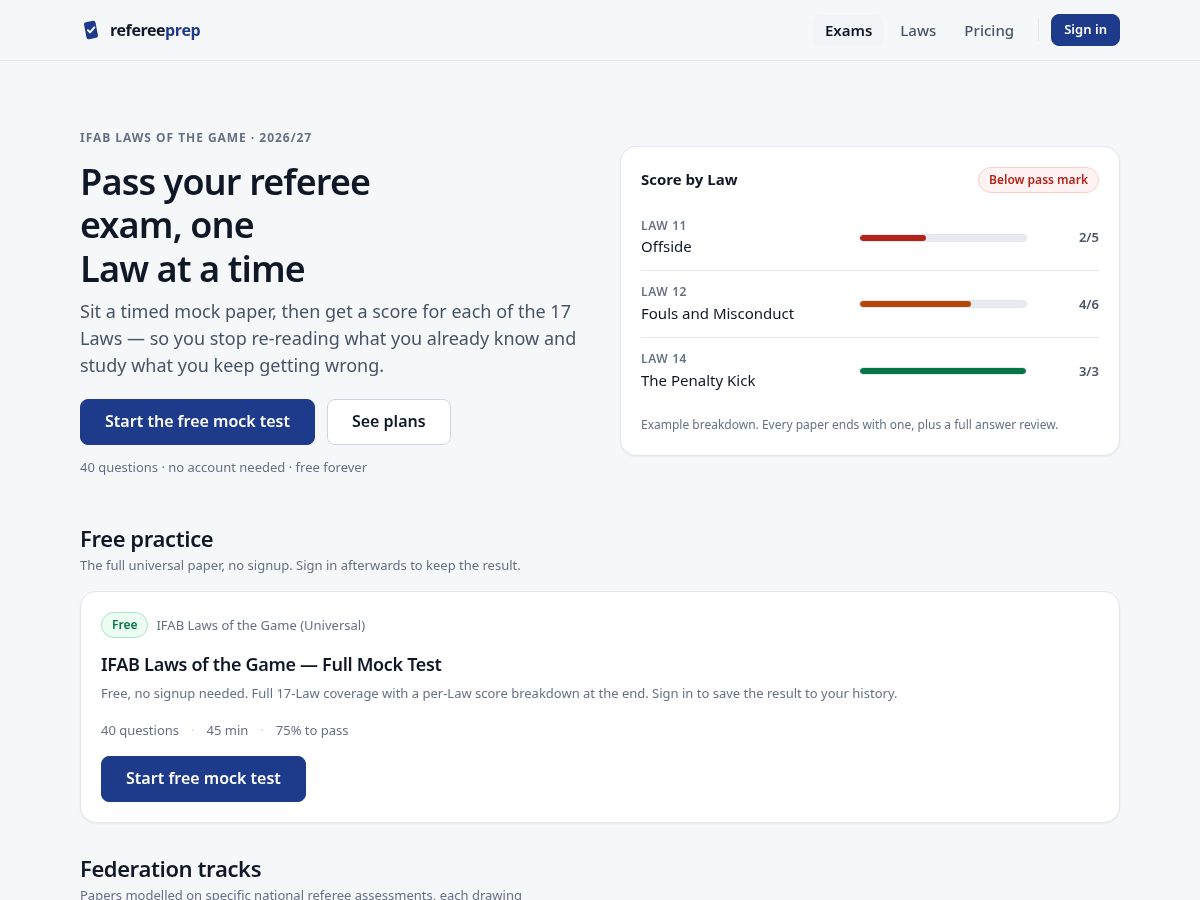 Landing-page snapshot of refereeprep.com