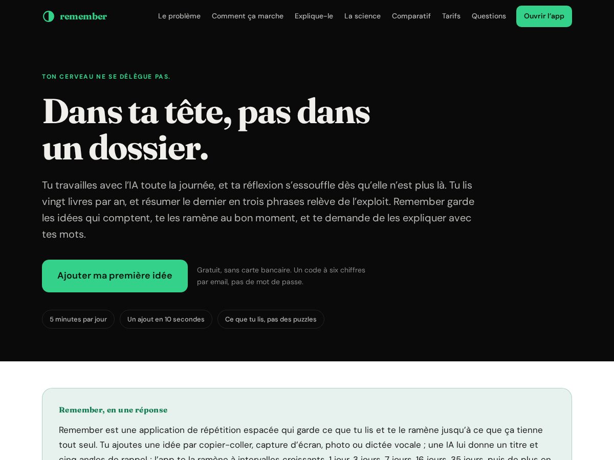 Landing-page snapshot of remember.plus