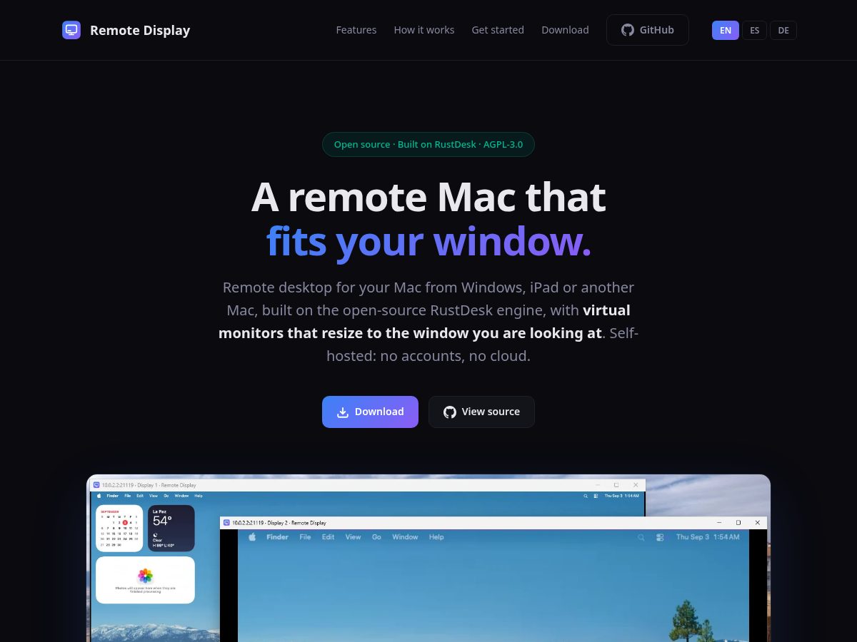 Landing-page snapshot of remotedisplay.app
