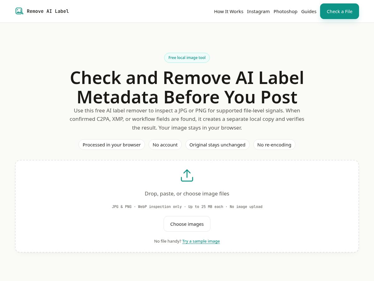 Landing-page snapshot of removeailabel.app