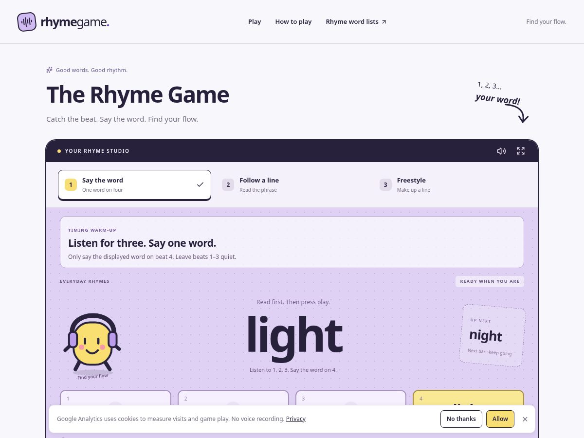 Landing-page snapshot of rhymegame.site