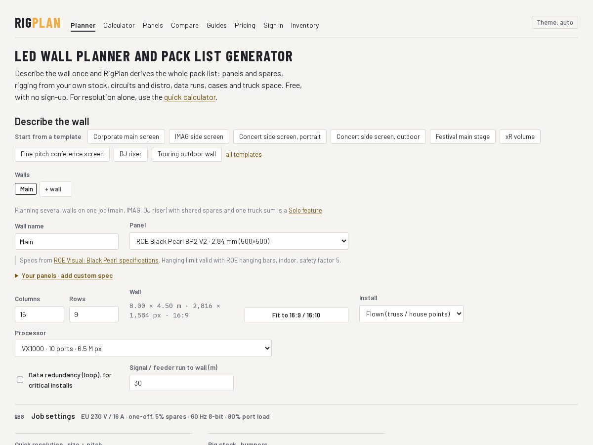 Landing-page snapshot of rigplan.app