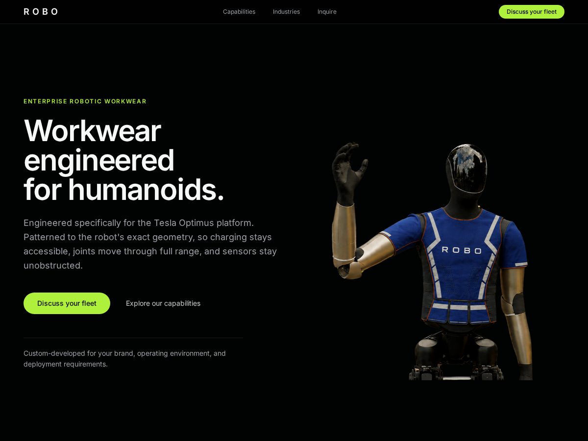 Landing-page snapshot of roboworkwear.com