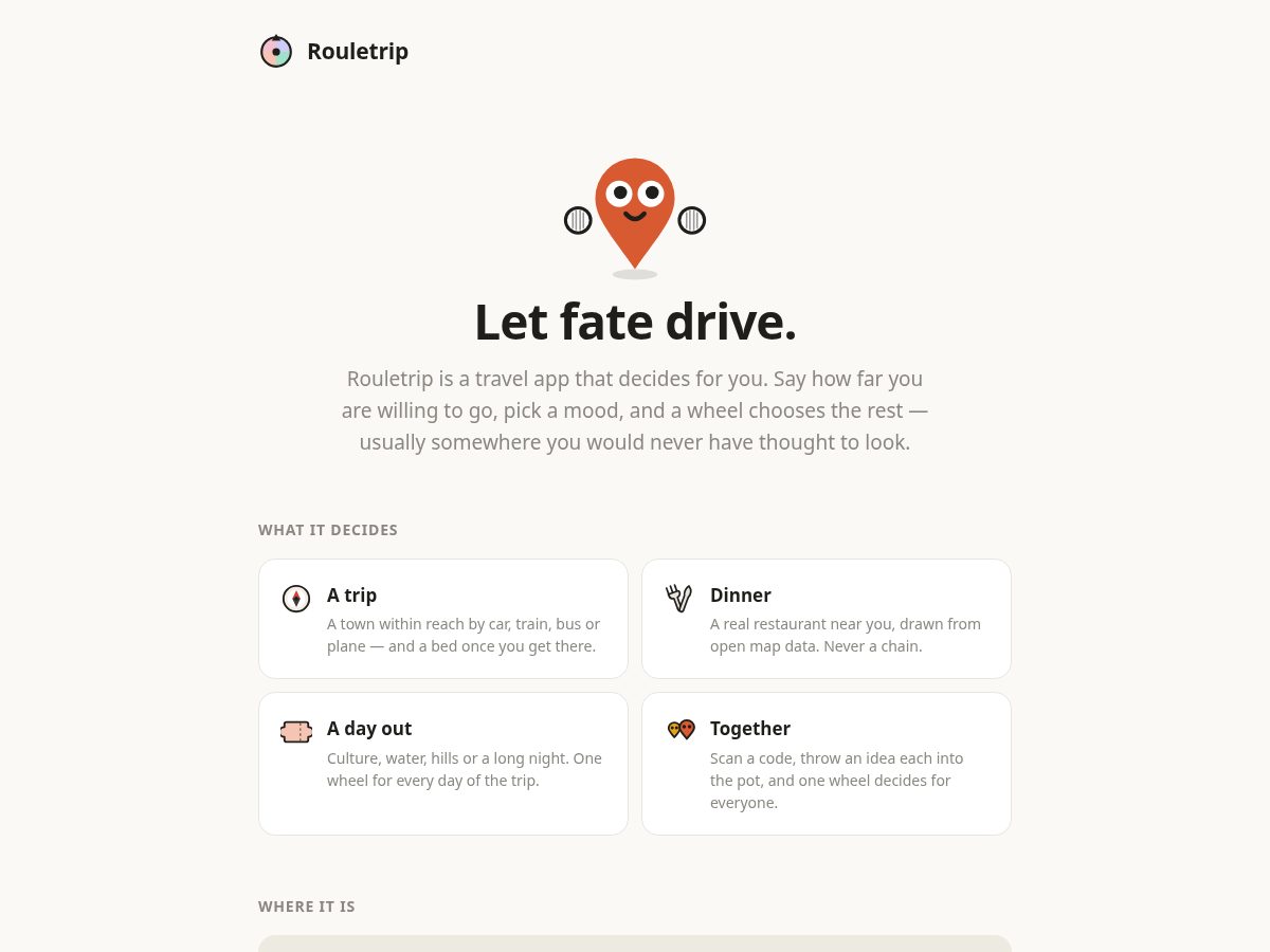 Landing-page snapshot of rouletrip.com
