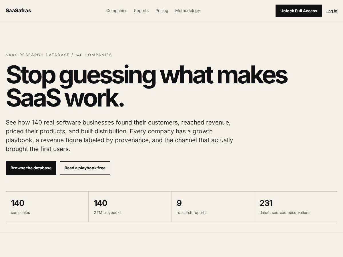 Landing-page snapshot of saasafras.dev