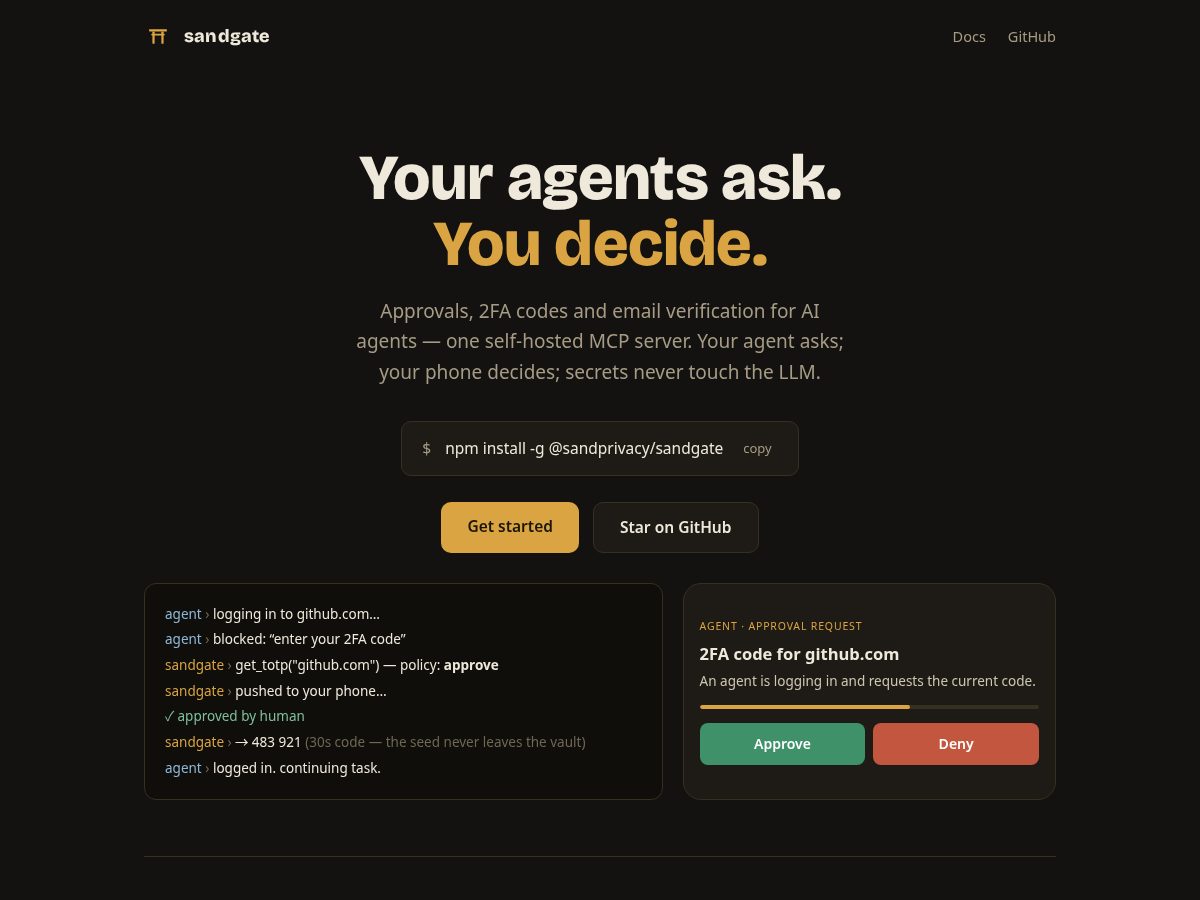Landing-page snapshot of sandgate.dev