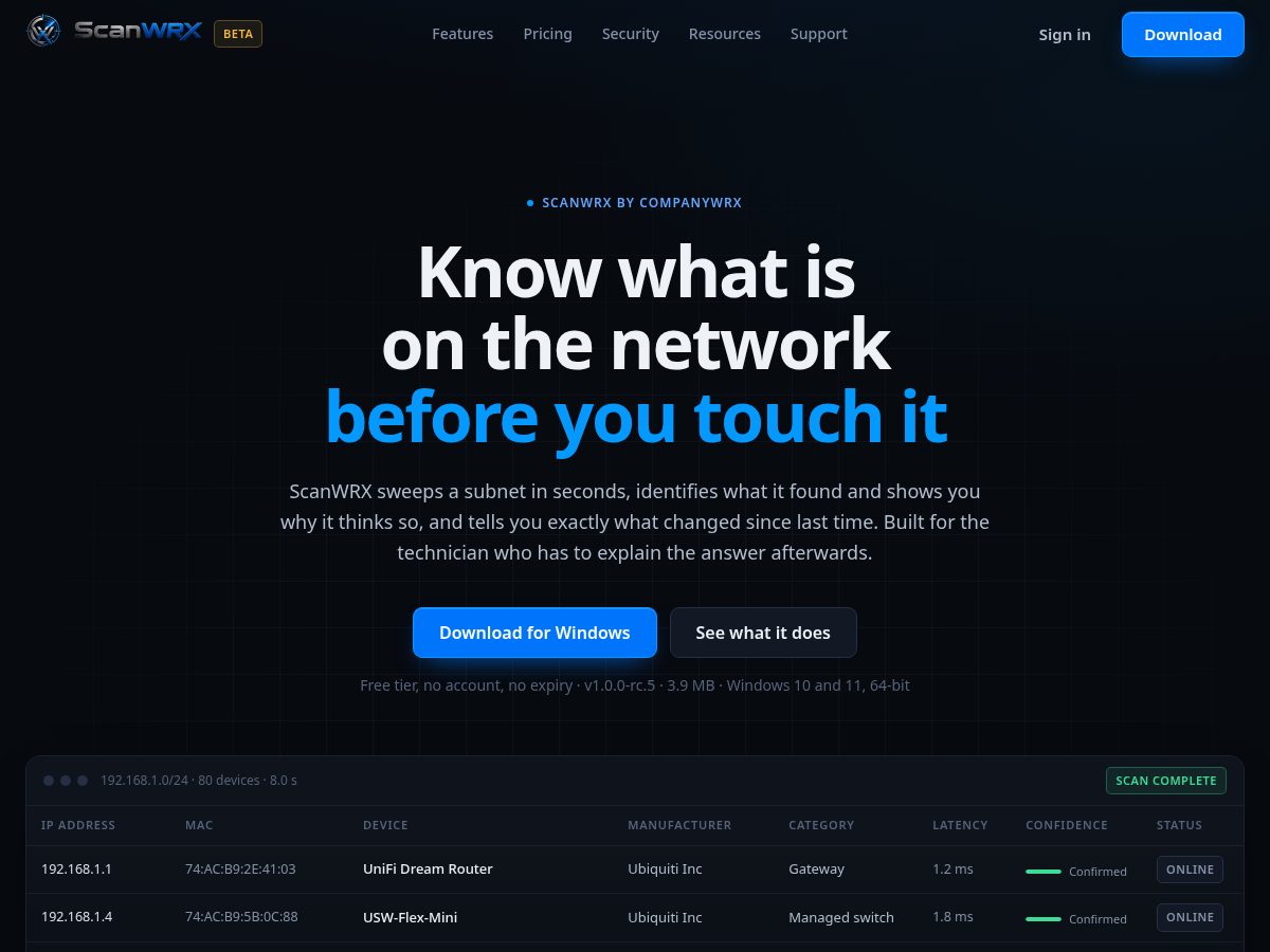 Landing-page snapshot of scanwrx.com