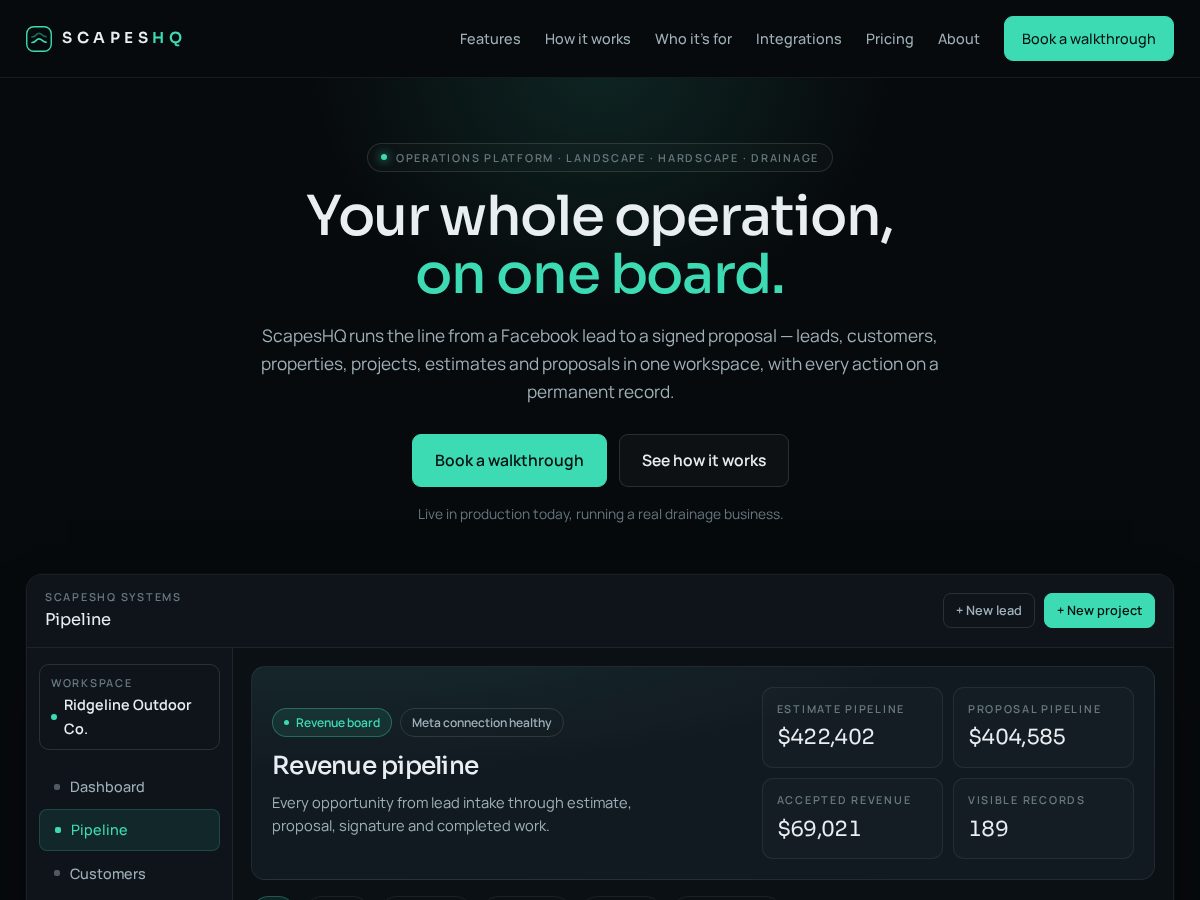 Landing-page snapshot of scapeshq.com