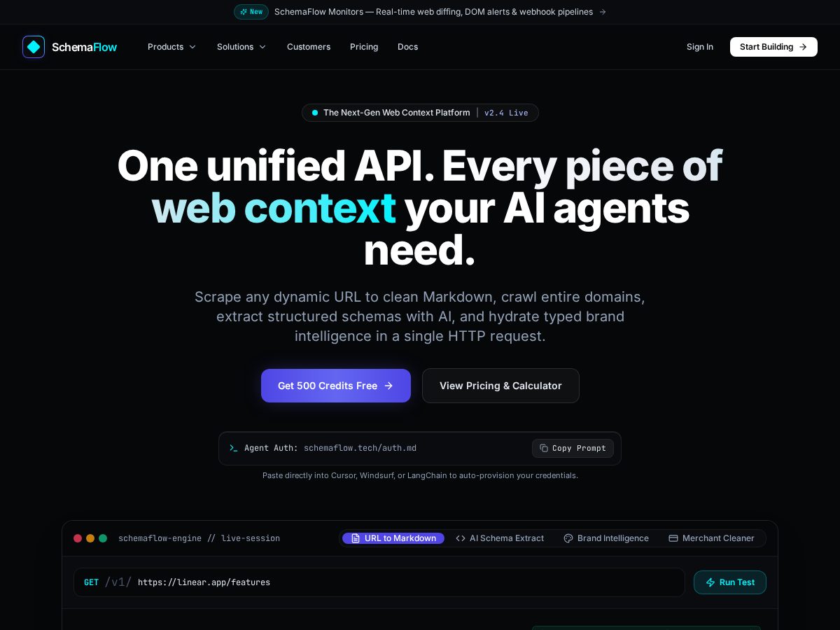 Landing-page snapshot of schemaflow.tech