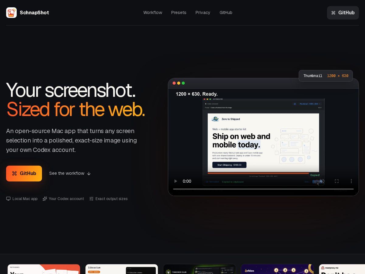 Landing-page snapshot of schnapshot.com