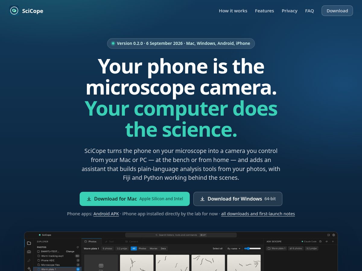 Landing-page snapshot of scicope.com