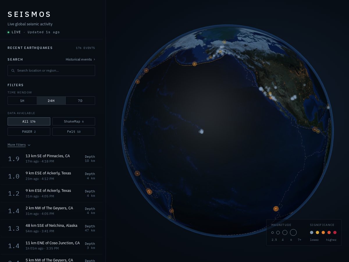Landing-page snapshot of seismos.earth