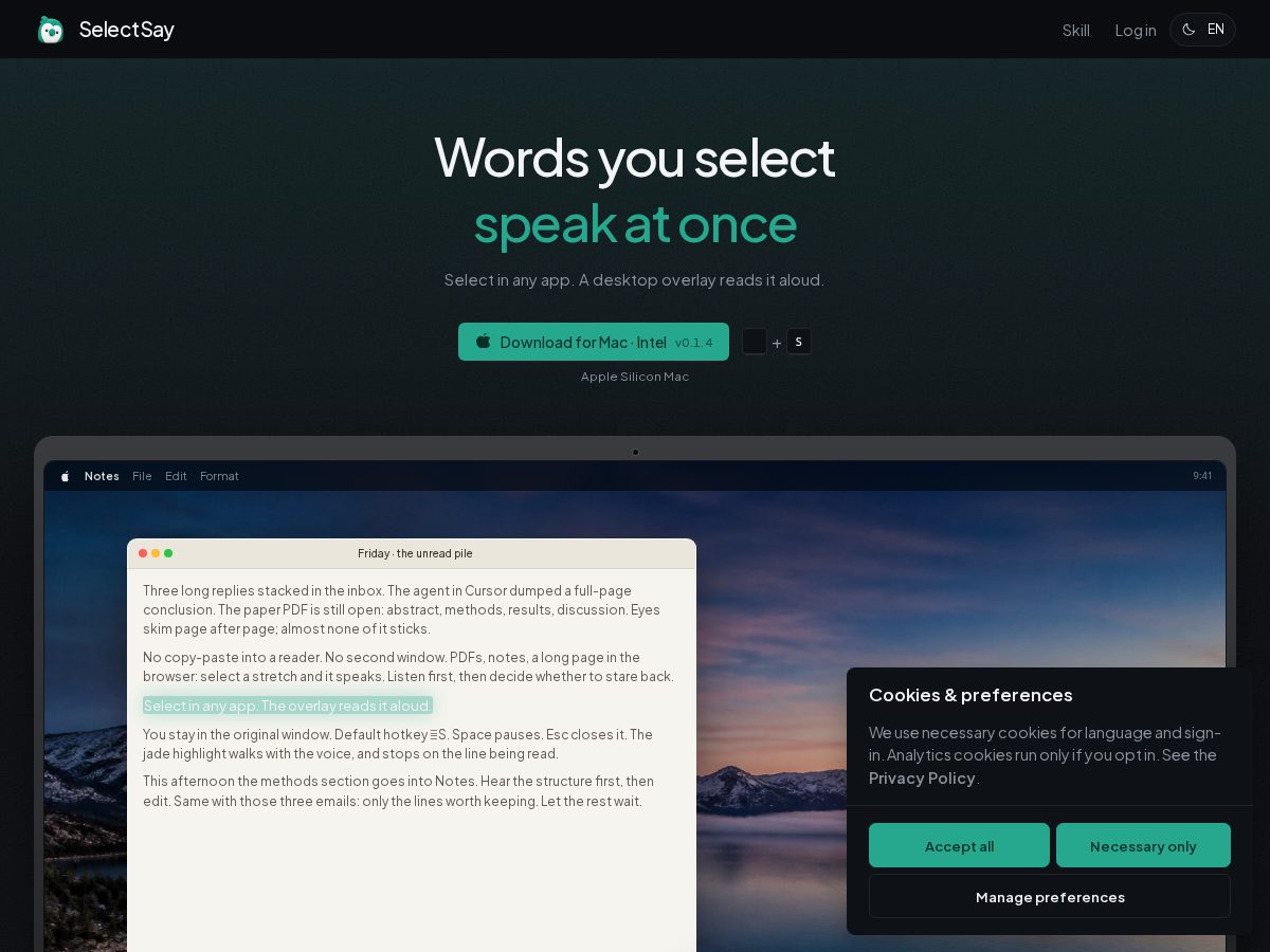 Landing-page snapshot of selectsay.com