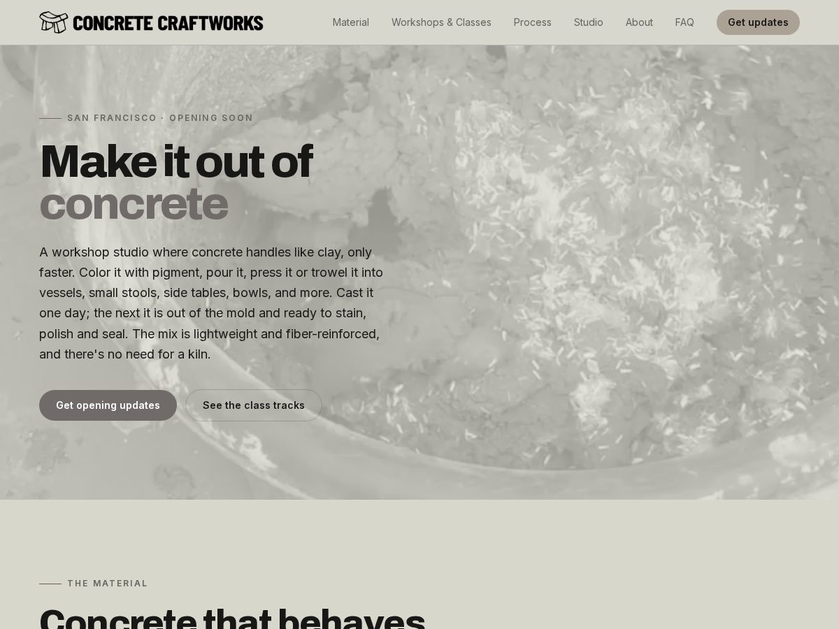 Landing-page snapshot of sfconcretecraftworks.com