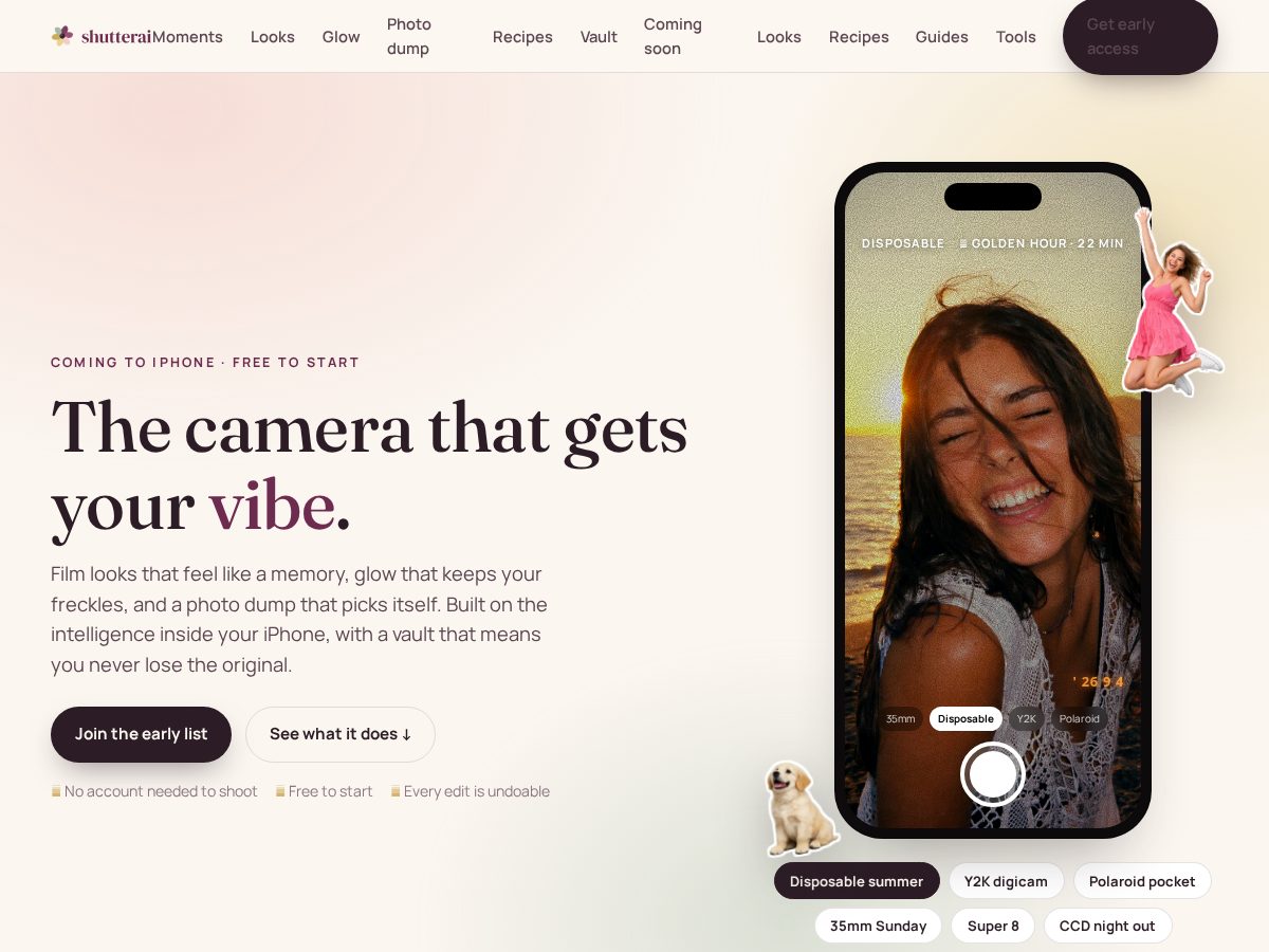 Landing-page snapshot of shutterai.cam