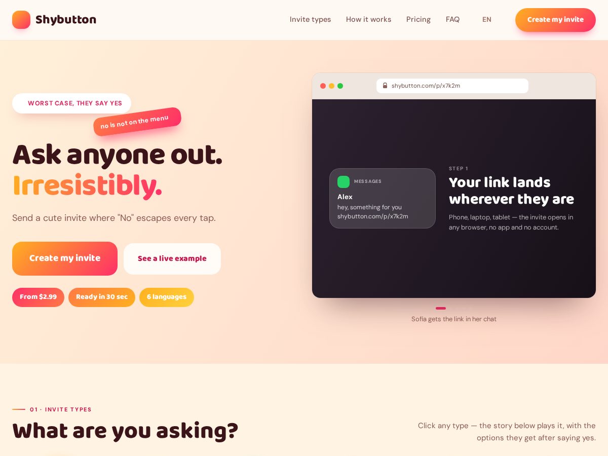 Landing-page snapshot of shybutton.app