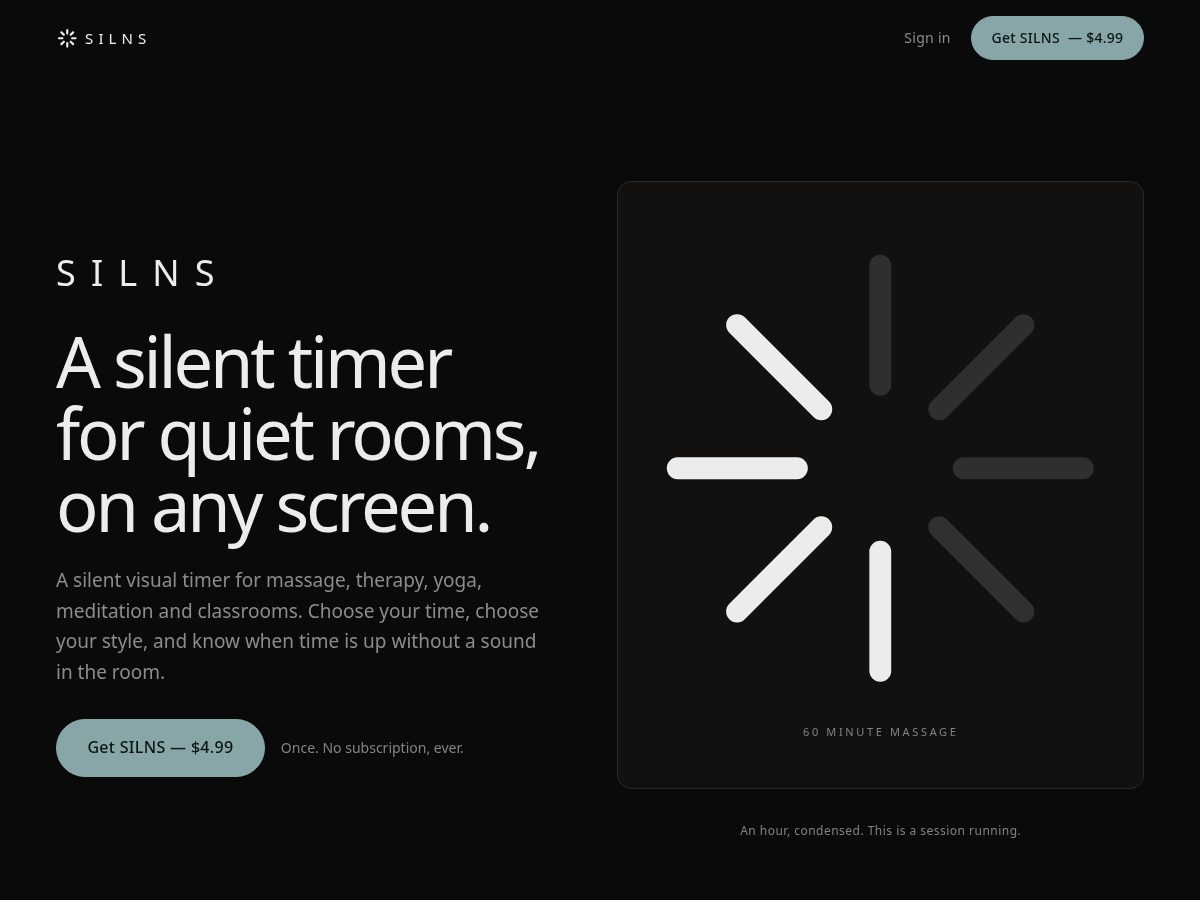 Landing-page snapshot of silnstimer.app