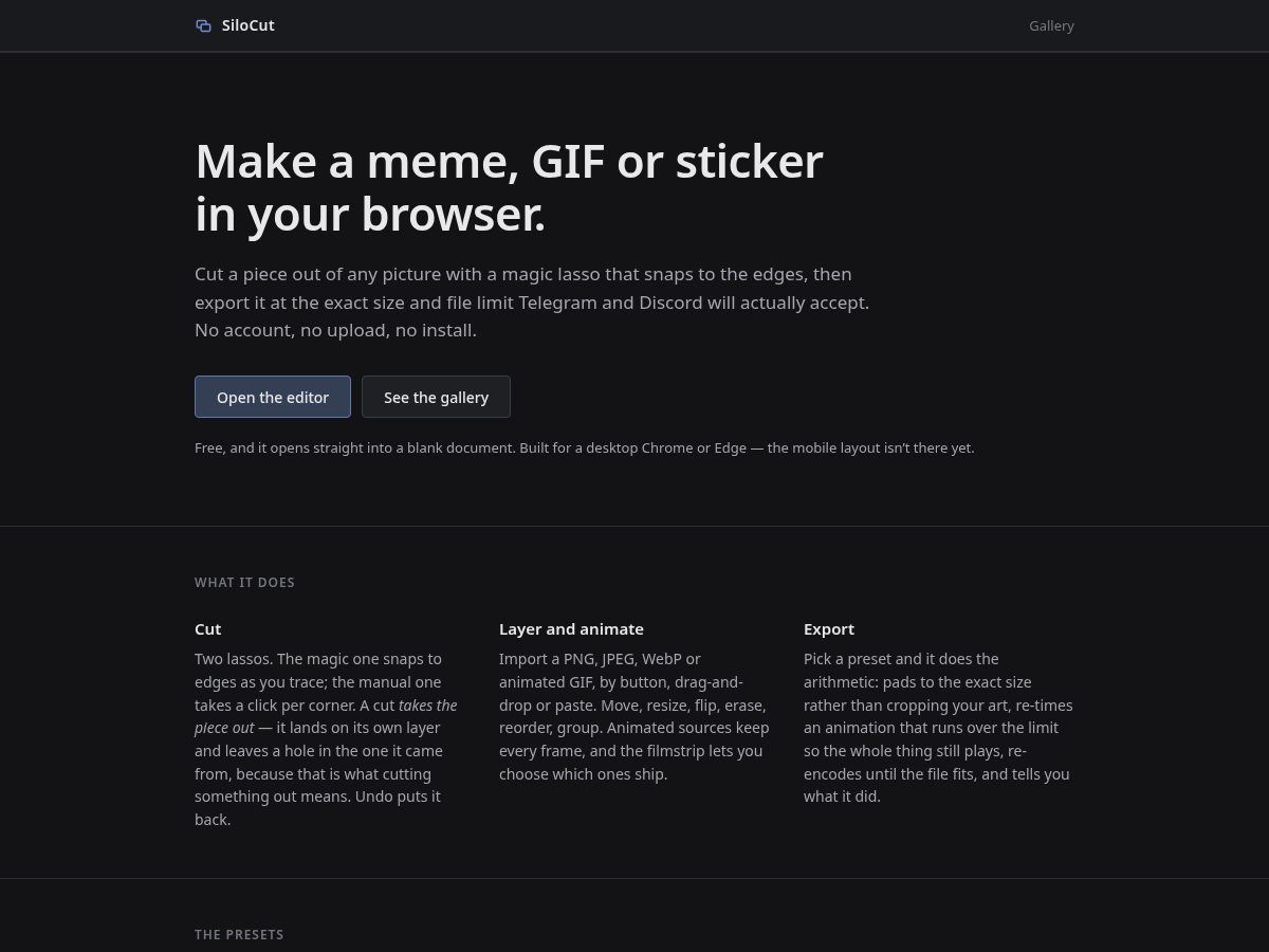 Landing-page snapshot of silocut.com