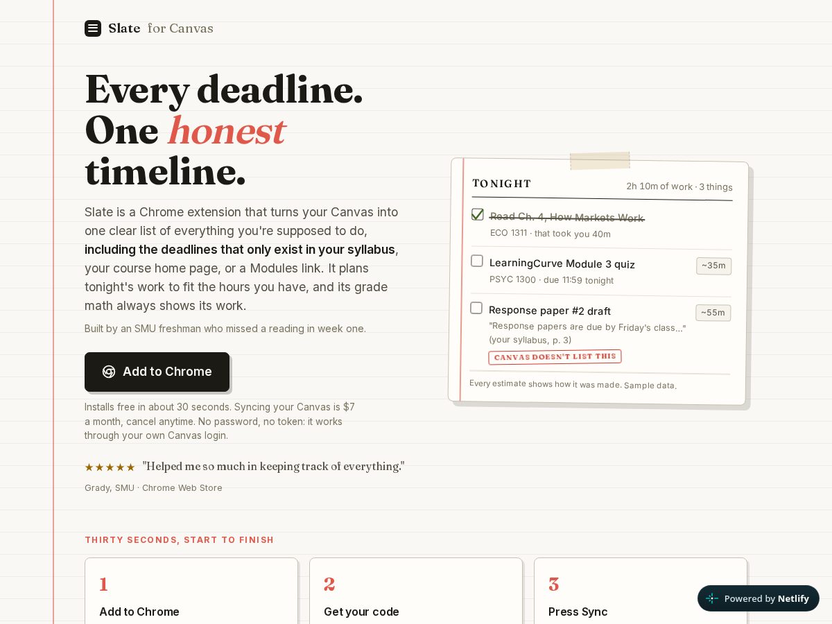Landing-page snapshot of slateforcanvas.com