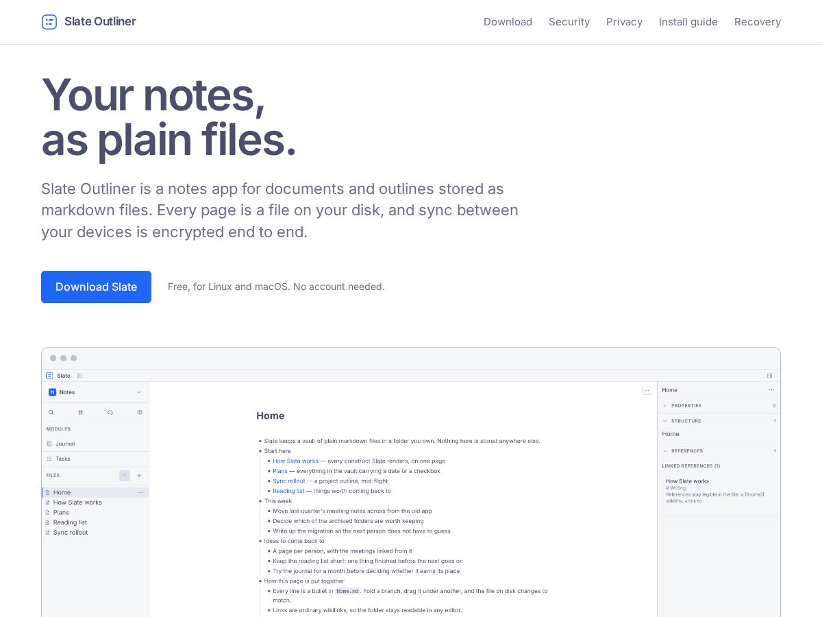 Landing-page snapshot of slateoutliner.com
