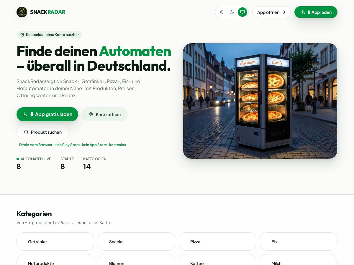 Landing-page snapshot of snackradar.live