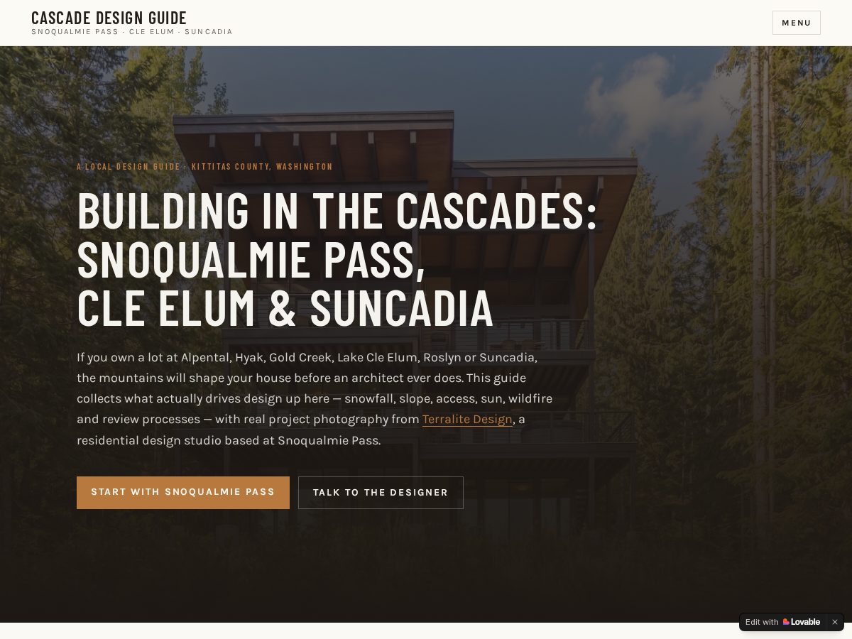 Landing-page snapshot of snoqualmiepassarchitect.com