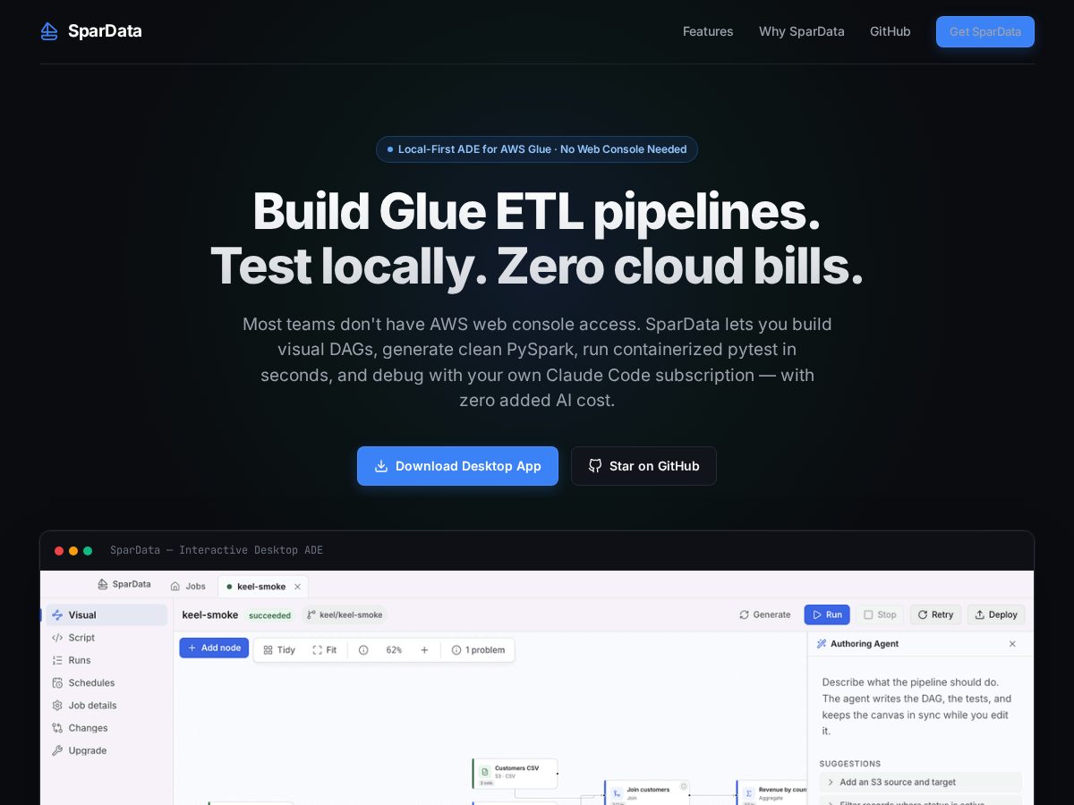 Landing-page snapshot of spardata.dev