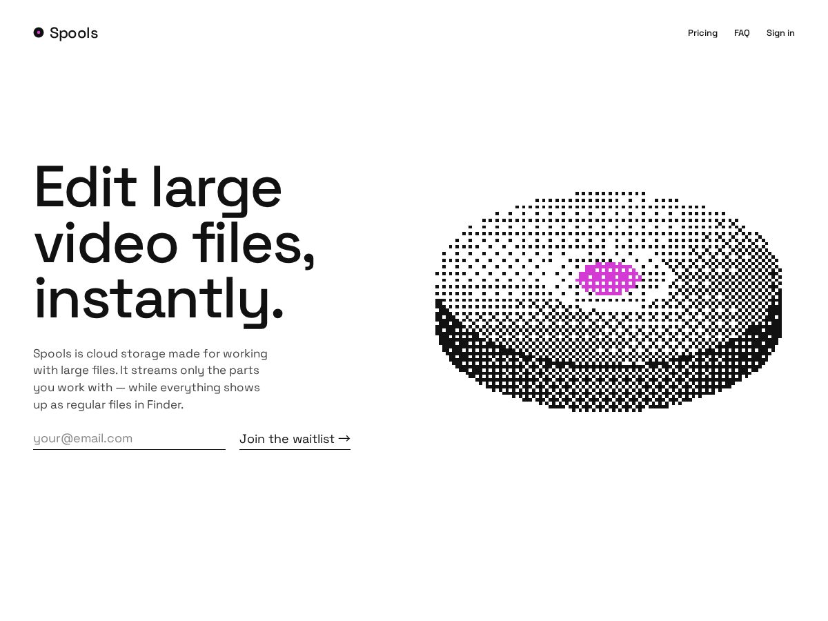Landing-page snapshot of spools.cloud
