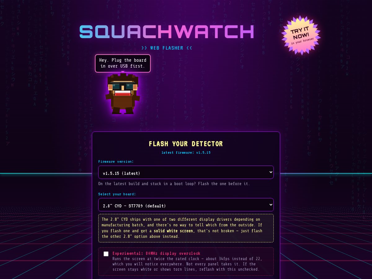 Landing-page snapshot of squachwatch.com