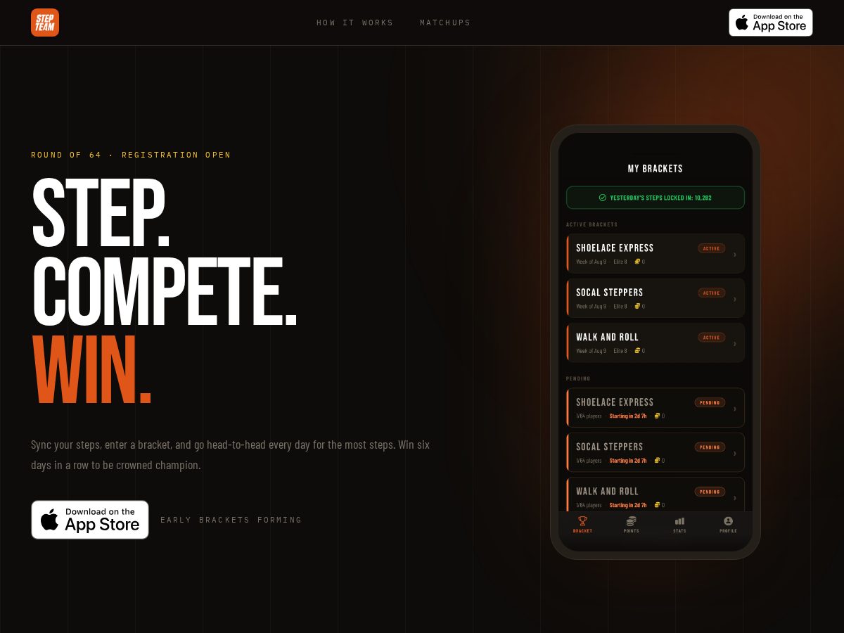 Landing-page snapshot of stepteamapp.com