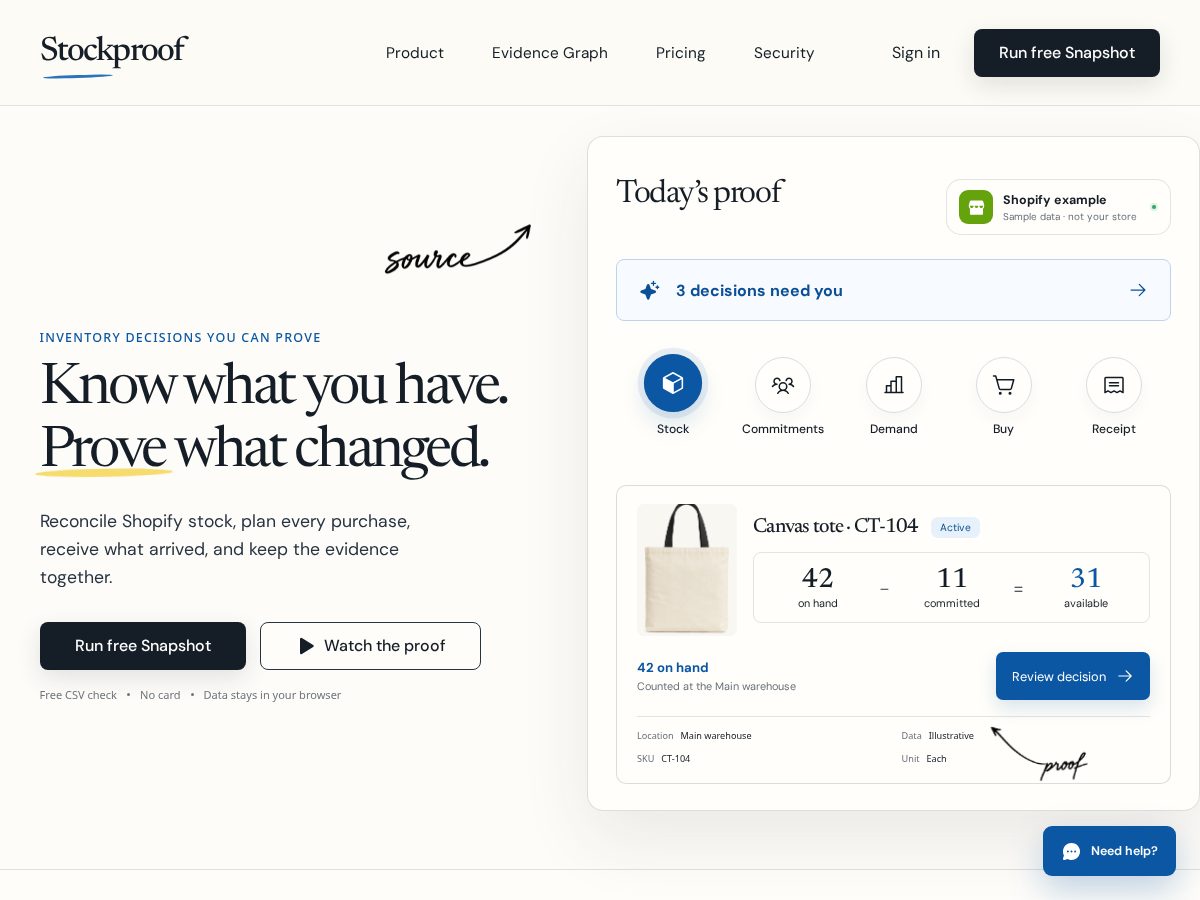 Landing-page snapshot of stockproof.app