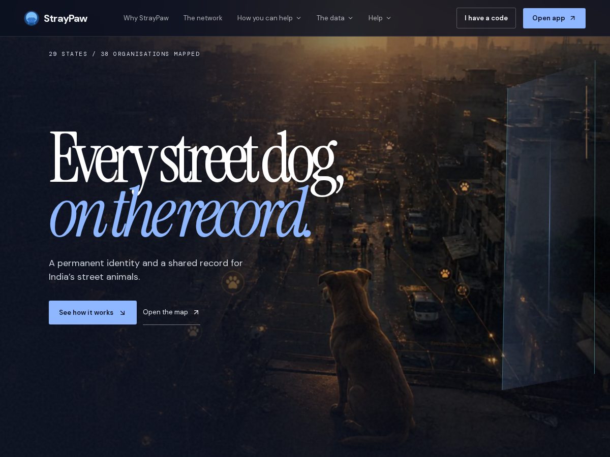 Landing-page snapshot of straypaw.org