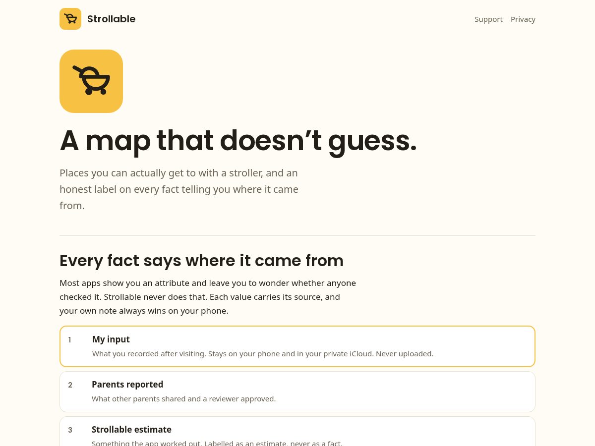 Landing-page snapshot of strollable.app